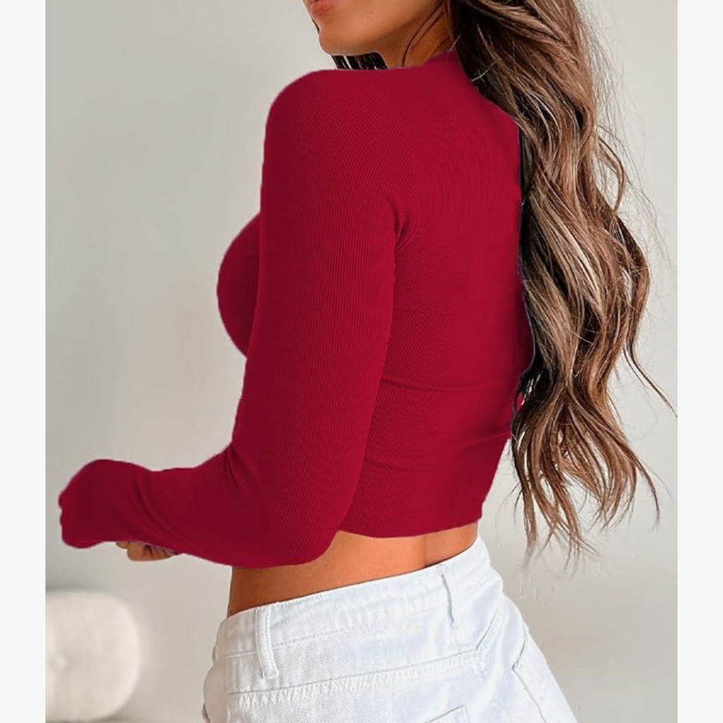 Fall Red Cropped Long Sleeve Top Autumn Winter